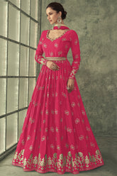 Pure Viscose designer pink dress with thread and detailed embroidery work indian aspiring design